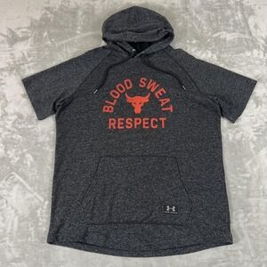 Under Armour Project Rock Hoodie Mens 2XL Gray Blood Sweat Respect Short Sleeve